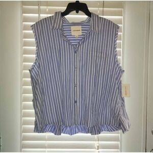 NWT LUCKY BRAND sleeveless button down collard shirt Size XL Womens Blue & white